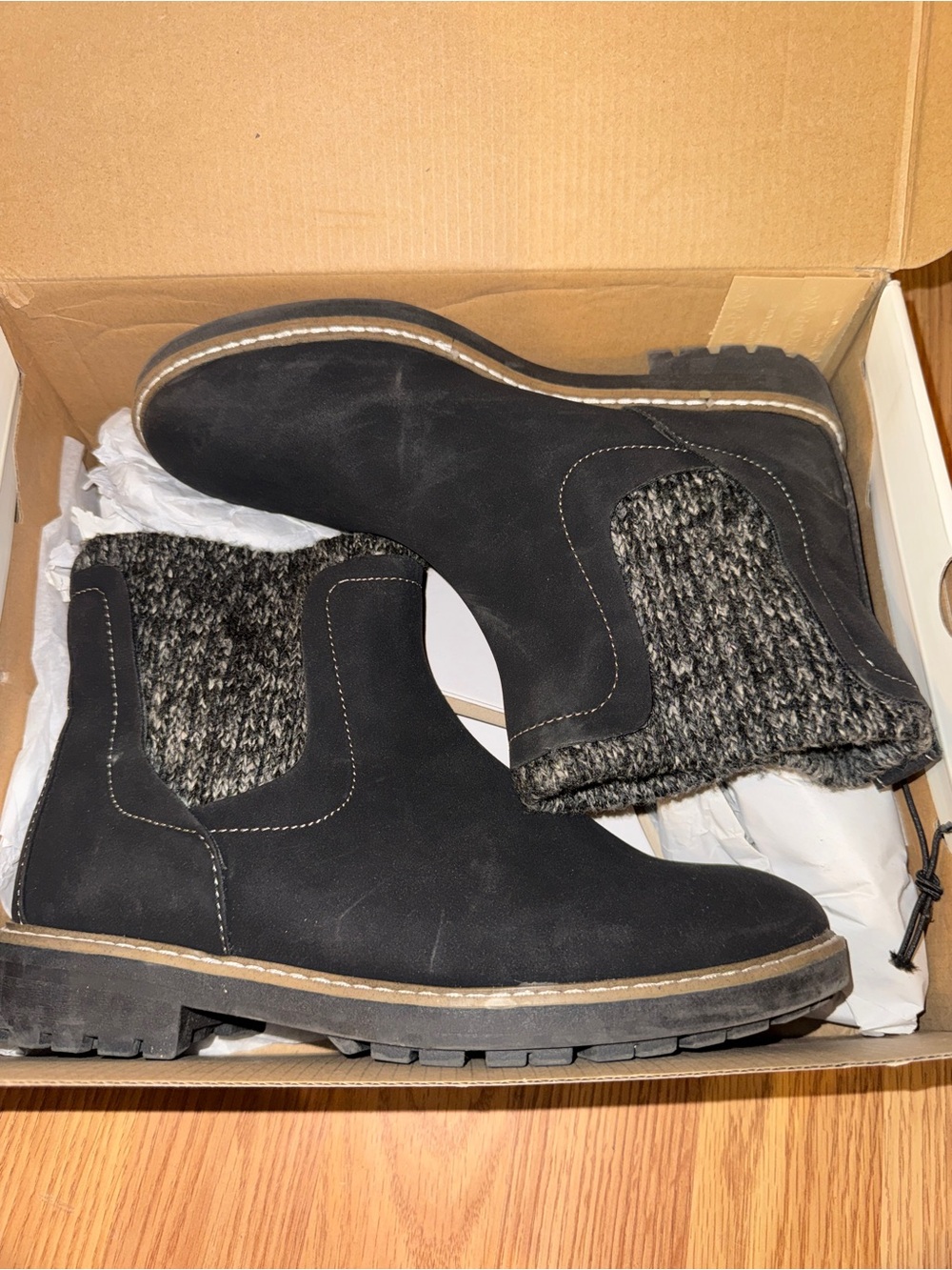 St. John bay Black Suede Chelsea Boots with Knit Collar